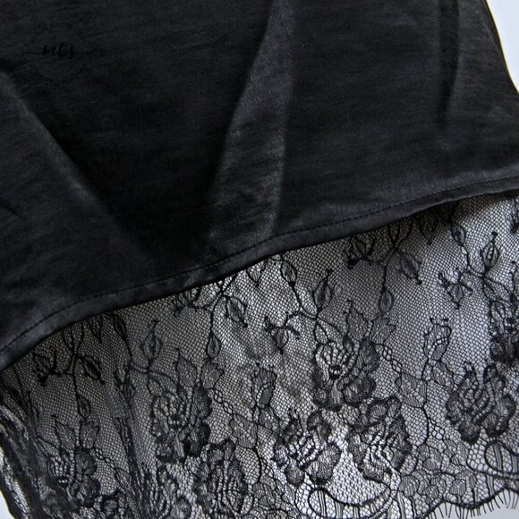 NWT Ecru Lab Spaghetti Strap Scalloped Lined Lace Shift Mini Dress Black Women M - Picture 8 of 9